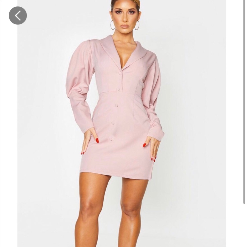 Mauve Puff Sleeve Blazer Dress